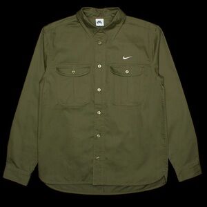 Nike SB Tanglin Woven Button Down Shirt Twill Medium Olive DQ6287-222 Unisex XS